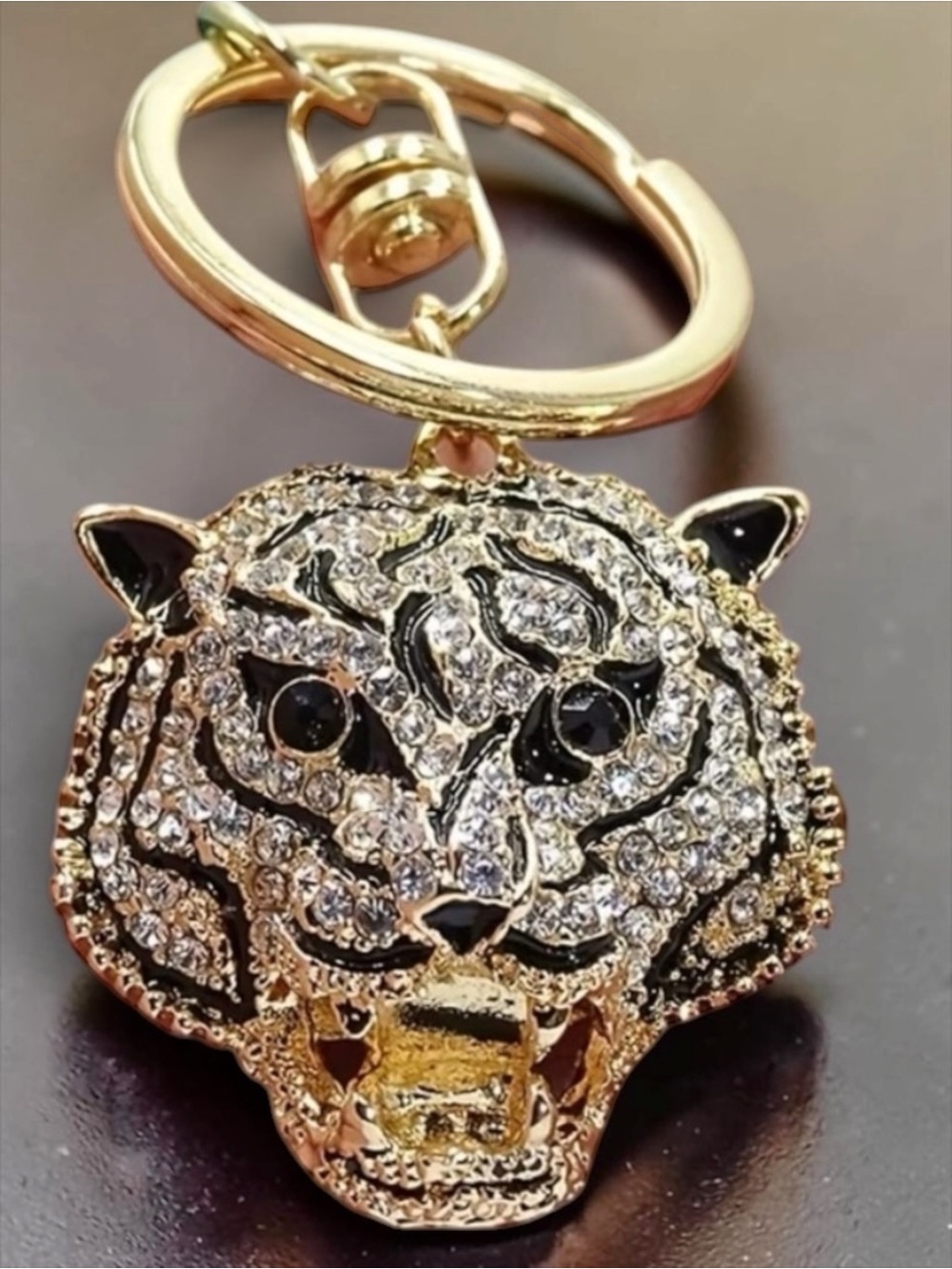 Tiger Head Bag Charm Rhinestone Purse Charm Gold Keychain NWT